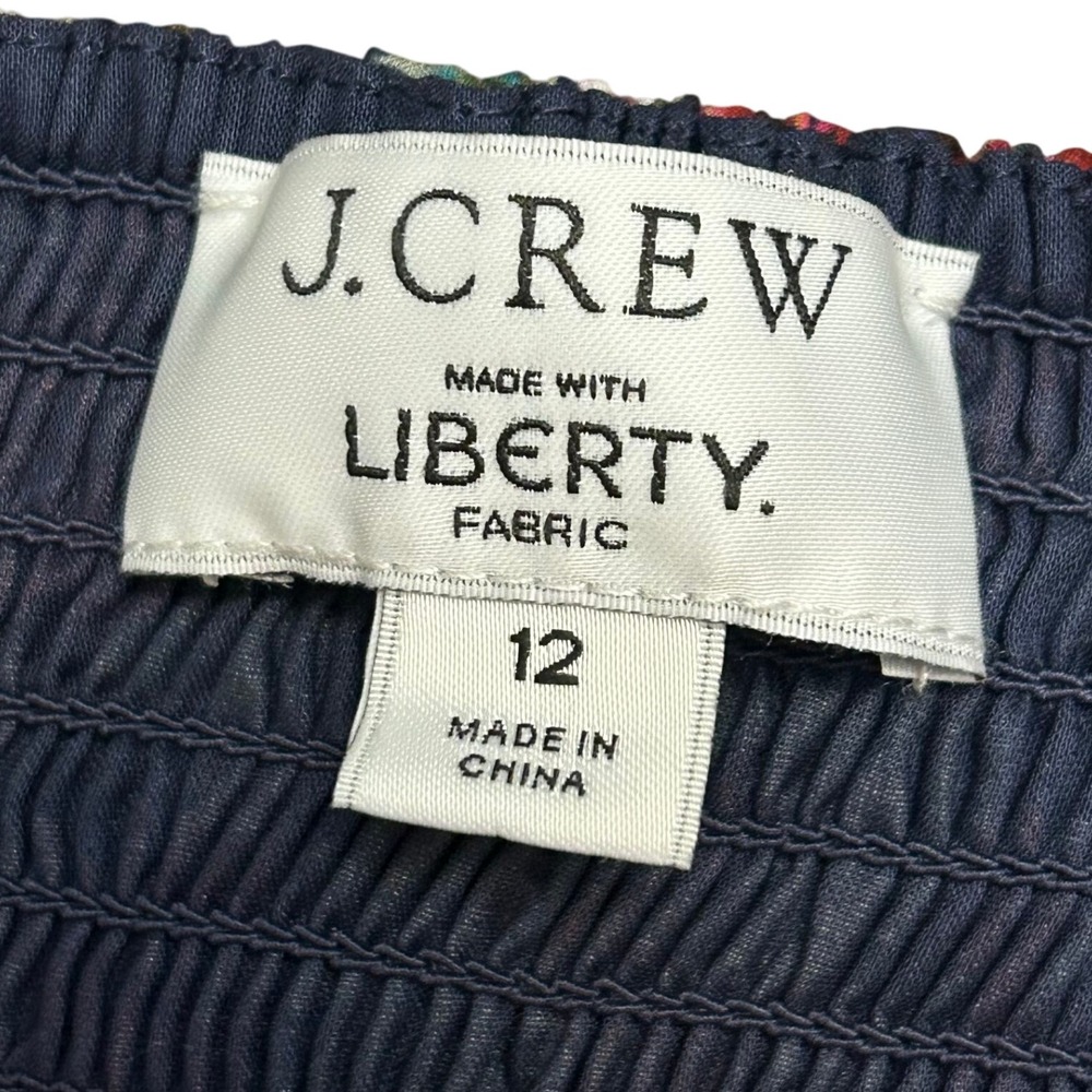 J. Crew Liberty Fabric Floral Square‎ Neck Puff Sleeve Smocked Dress Size 12 - Picture 3 of 10
